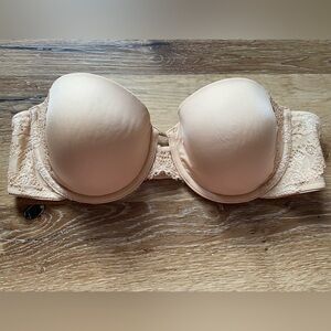 DKNY Strapless Padded Push Up Bra with Lace Detail in Nude